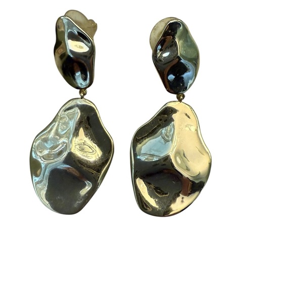 14K Gold Plated 925 Sterling Silver Posts Teardrop Dangle Earrings  Hammered - Picture 3 of 5